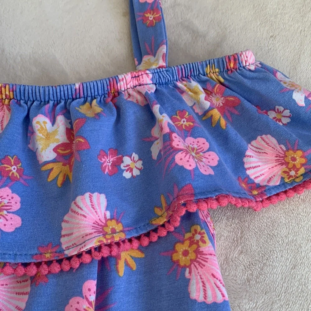 Tommy Bahama Blue Tropical Romper EUC Floral & Shells